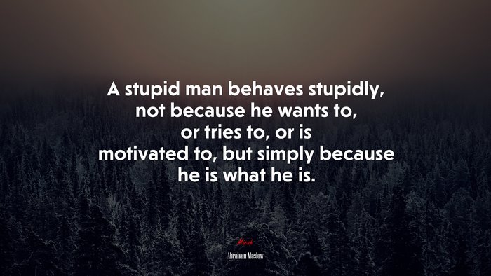 A stupid man behaves stupidly, not because he wants to, or tries to, or is motivated to, but simply because he is what he is. | Abraham Maslow quote