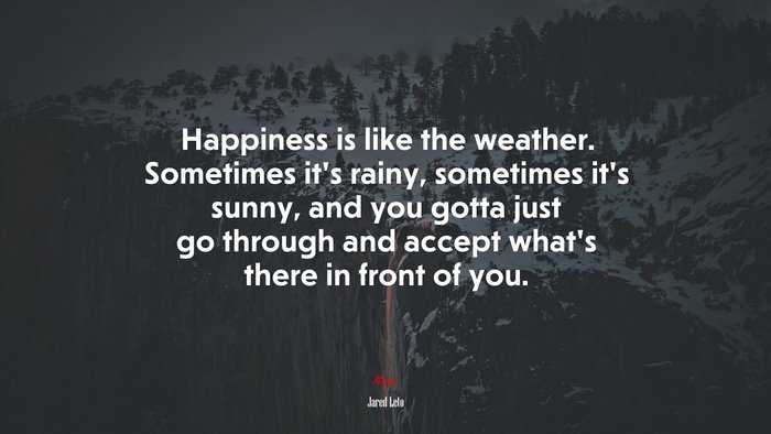 Happiness is like the weather. Sometimes it’s rainy, sometimes it’s sunny, and you gotta just go through and accept what’s there in front of you. | Jared Leto quote