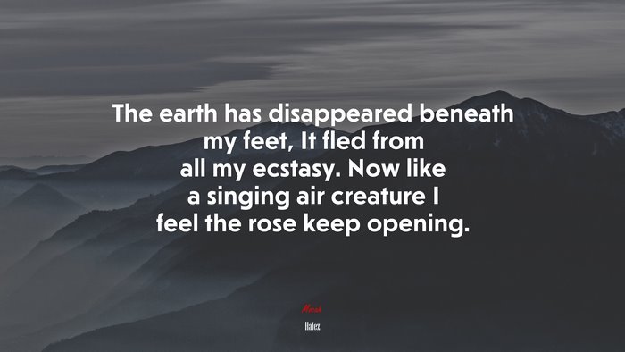 The earth has disappeared beneath my feet, It fled from all my ecstasy. Now like a singing air creature I feel the rose keep opening. | Hafez quote