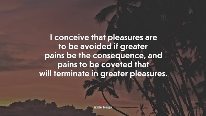 I conceive that pleasures are to be avoided if greater pains be the consequence, and pains to be coveted that will terminate in greater pleasures. | Michel de Montaigne quote