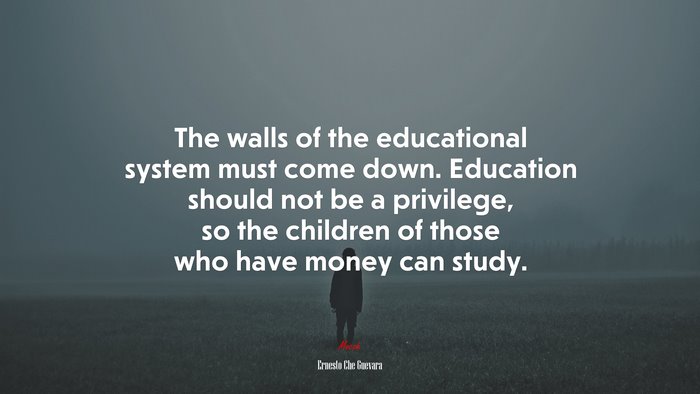 The walls of the educational system must come down. Education should not be a privilege, so the children of those who have money can study. | Ernesto Che Guevara quote