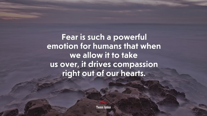 Fear is such a powerful emotion for humans that when we allow it to take us over, it drives compassion right out of our hearts. | Thomas Aquinas quote