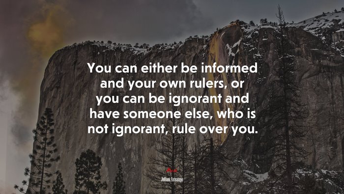 You can either be informed and your own rulers, or you can be ignorant and have someone else, who is not ignorant, rule over you. | Julian Assange quote