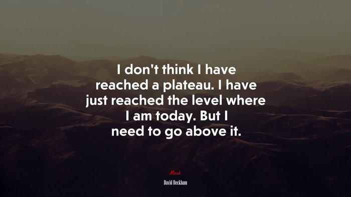 I don’t think I have reached a plateau. I have just reached the level where I am today. But I need to go above it. | David Beckham quote