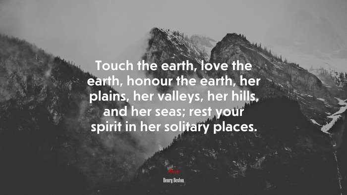 Touch the earth, love the earth, honour the earth, her plains, her valleys, her hills, and her seas; rest your spirit in her solitary places. | Henry Beston quote