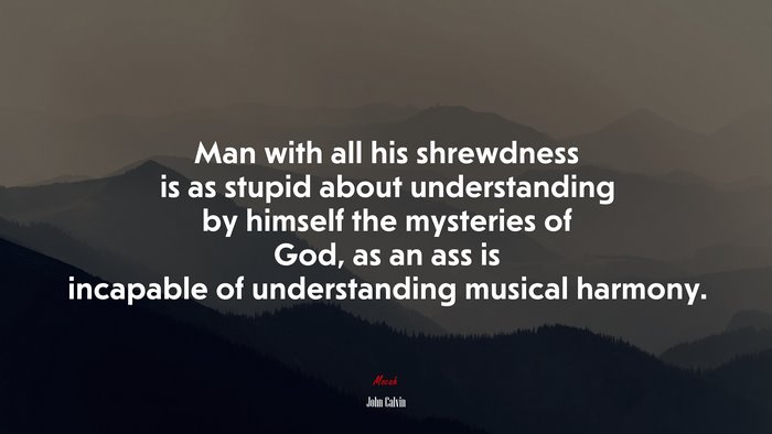 Man with all his shrewdness is as stupid about understanding by himself the mysteries of God, as an ass is incapable of understanding musical harmony. | John Calvin quote