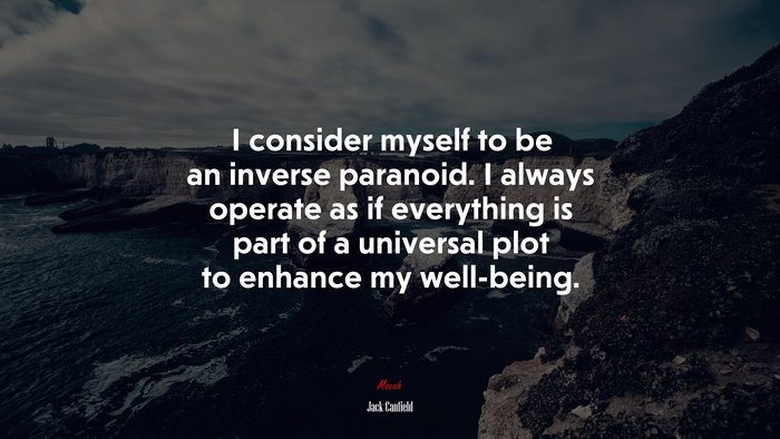 I consider myself to be an inverse paranoid. I always operate as if everything is part of a universal plot to enhance my well-being. | Jack Canfield quote