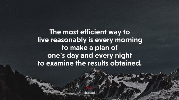 The most efficient way to live reasonably is every morning to make a plan of one’s day and every night to examine the results obtained. | Alexis Carrel quote