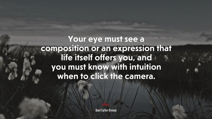 Your eye must see a composition or an expression that life itself offers you, and you must know with intuition when to click the camera. | Henri Cartier-Bresson quote