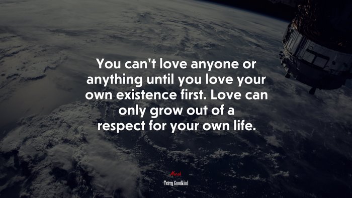 You can’t love anyone or anything until you love your own existence first. Love can only grow out of a respect for your own life. | Terry Goodkind quote