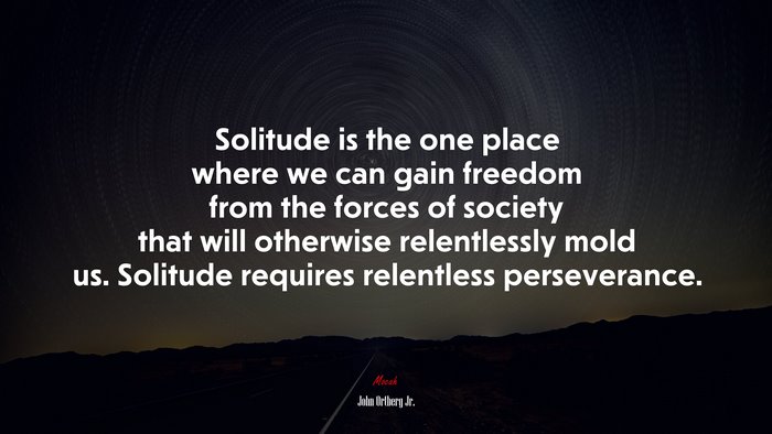 Solitude is the one place where we can gain freedom from the forces of society that will otherwise relentlessly mold us. Solitude requires relentless perseverance. | John Ortberg Jr. quote