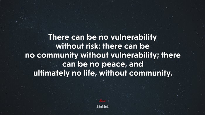 There can be no vulnerability without risk; there can be no community without vulnerability; there can be no peace, and ultimately no life, without community. | M. Scott Peck quote