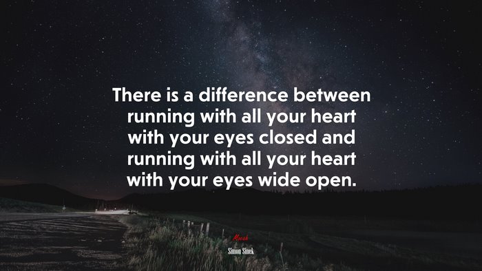 There is a difference between running with all your heart with your eyes closed and running with all your heart with your eyes wide open. | Simon Sinek quote