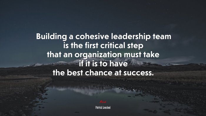 Building a cohesive leadership team is the first critical step that an organization must take if it is to have the best chance at success. | Patrick Lencioni quote