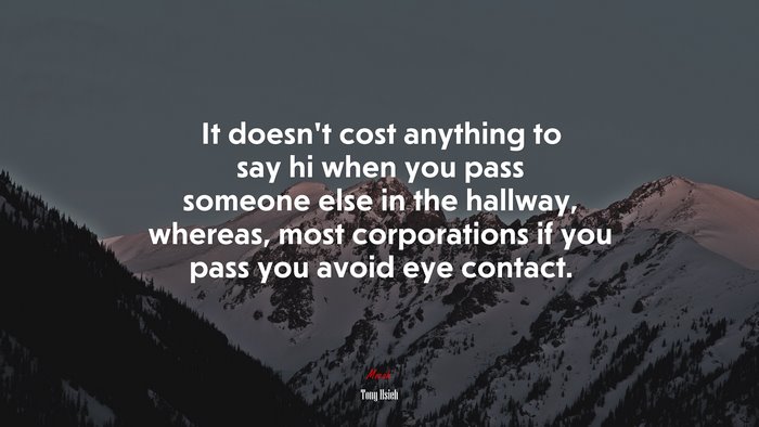 It doesn’t cost anything to say hi when you pass someone else in the hallway, whereas, most corporations if you pass you avoid eye contact. | Tony Hsieh quote