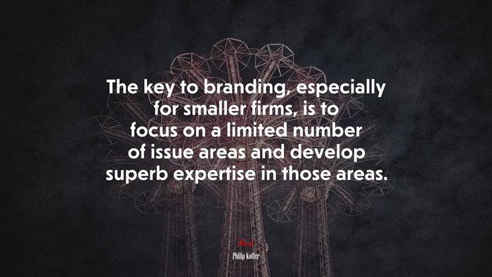 The key to branding, especially for smaller firms, is to focus on a limited number of issue areas and develop superb expertise in those areas. | Philip Kotler quote