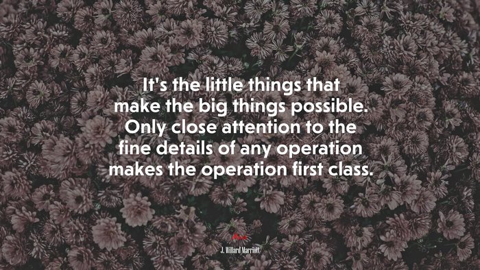 It’s the little things that make the big things possible. Only close attention to the fine details of any operation makes the operation first class. | J. Willard Marriott quote