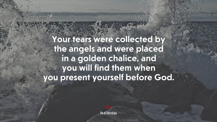 Your tears were collected by the angels and were placed in a golden chalice, and you will find them when you present yourself before God. | Pio of Pietrelcina quote