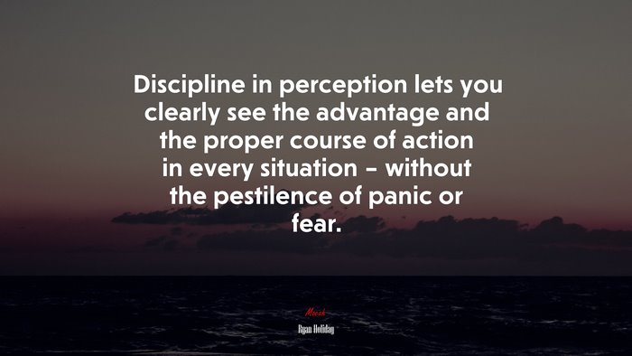 Discipline in perception lets you clearly see the advantage and the proper course of action in every situation – without the pestilence of panic or fear. | Ryan Holiday quote