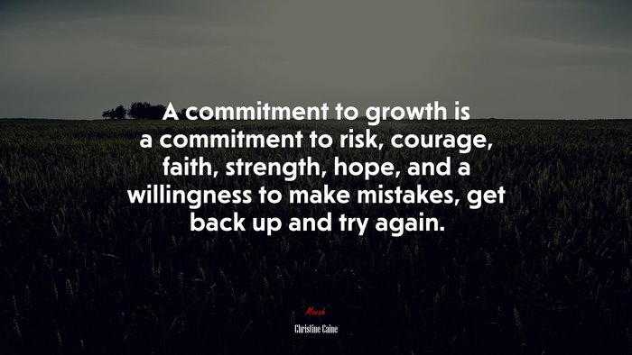 A commitment to growth is a commitment to risk, courage, faith, strength, hope, and a willingness to make mistakes, get back up and try again. | Christine Caine quote