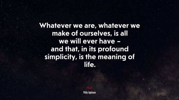 Whatever we are, whatever we make of ourselves, is all we will ever have – and that, in its profound simplicity, is the meaning of life. | Philip Appleman quote