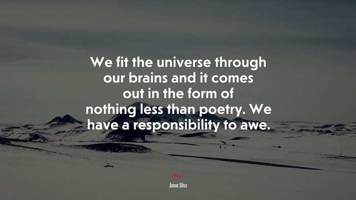 We fit the universe through our brains and it comes out in the form of nothing less than poetry. We have a responsibility to awe. | Jason Silva quote