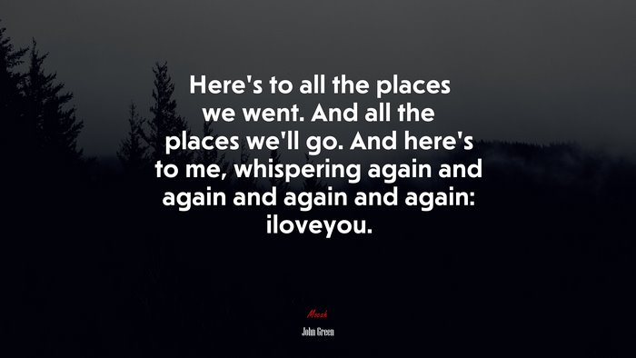 Here’s to all the places we went. And all the places we’ll go. And here’s to me, whispering again and again and again and again: iloveyou. | John Green quote
