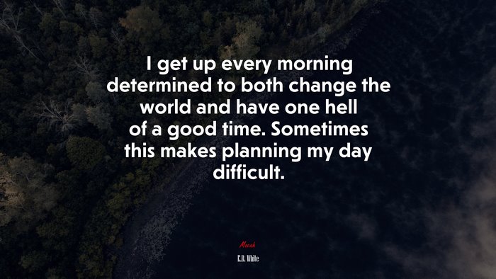 I get up every morning determined to both change the world and have one hell of a good time. Sometimes this makes planning my day difficult. | E.B. White quote