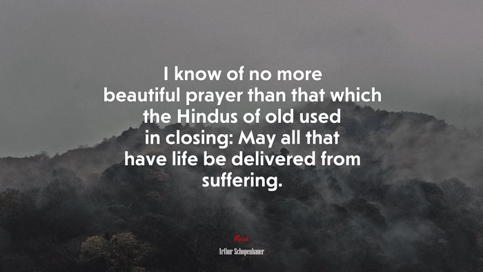 I know of no more beautiful prayer than that which the Hindus of old used in closing: May all that have life be delivered from suffering. | Arthur Schopenhauer quote