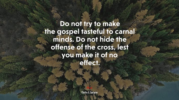 Do not try to make the gospel tasteful to carnal minds. Do not hide the offense of the cross, lest you make it of no effect. | Charles H. Spurgeon quote
