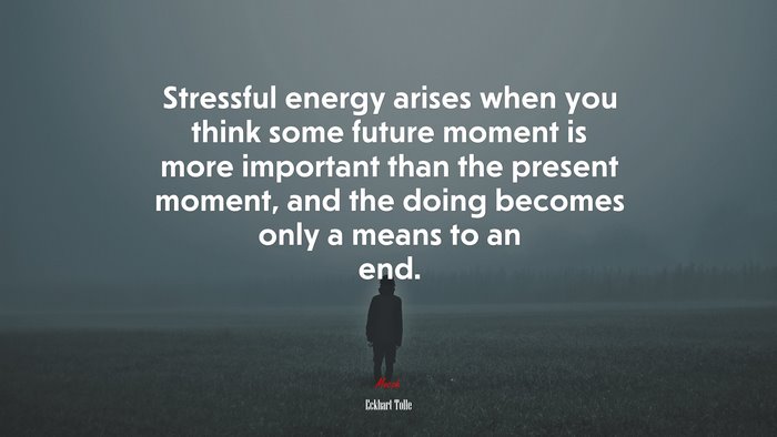 Stressful energy arises when you think some future moment is more important than the present moment, and the doing becomes only a means to an end. | Eckhart Tolle quote