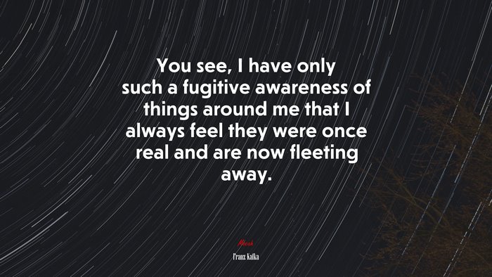 You see, I have only such a fugitive awareness of things around me that I always feel they were once real and are now fleeting away. | Franz Kafka quote