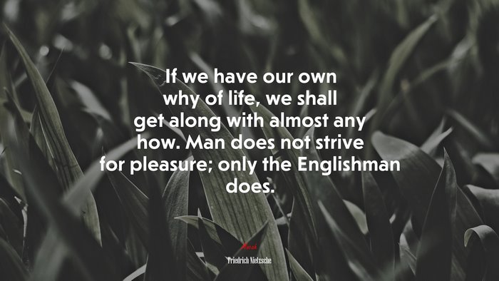 If we have our own why of life, we shall get along with almost any how. Man does not strive for pleasure; only the Englishman does. | Friedrich Nietzsche quote
