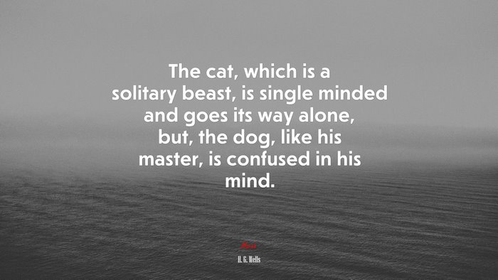 The cat, which is a solitary beast, is single minded and goes its way alone, but, the dog, like his master, is confused in his mind. | H. G. Wells quote
