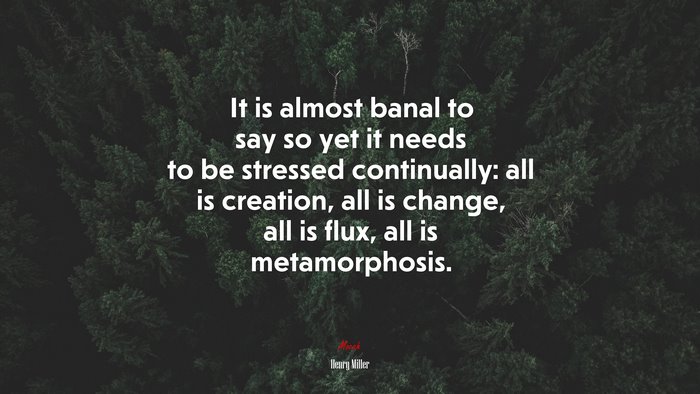 It is almost banal to say so yet it needs to be stressed continually: all is creation, all is change, all is flux, all is metamorphosis. | Henry Miller quote