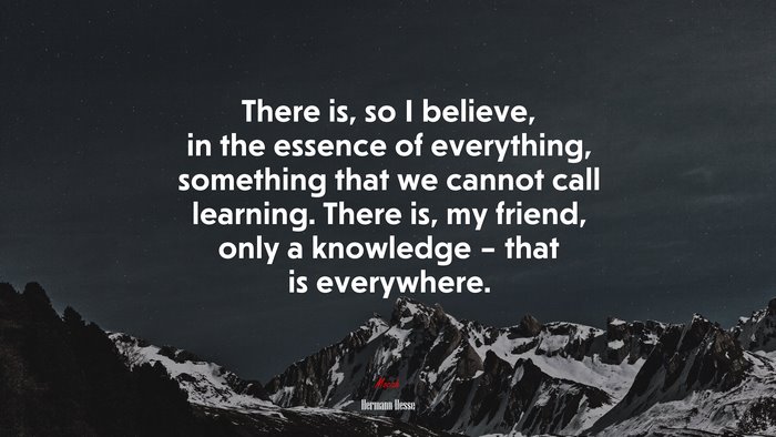 There is, so I believe, in the essence of everything, something that we cannot call learning. There is, my friend, only a knowledge – that is everywhere. | Hermann Hesse quote