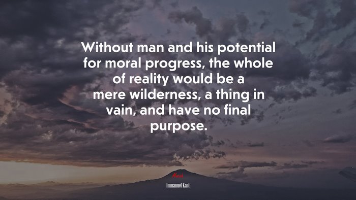 Without man and his potential for moral progress, the whole of reality would be a mere wilderness, a thing in vain, and have no final purpose. | Immanuel Kant quote