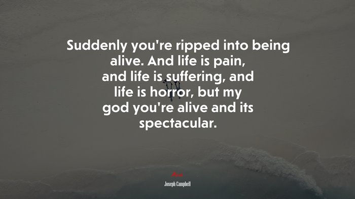 Suddenly you’re ripped into being alive. And life is pain, and life is suffering, and life is horror, but my god you’re alive and its spectacular. | Joseph Campbell quote