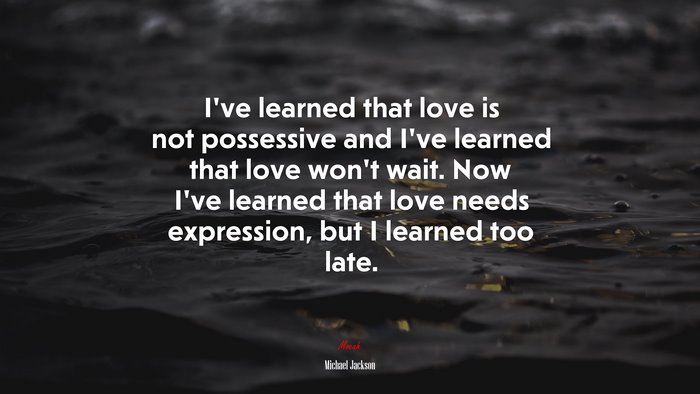 I’ve learned that love is not possessive and I’ve learned that love won’t wait. Now I’ve learned that love needs expression, but I learned too late. | Michael Jackson quote