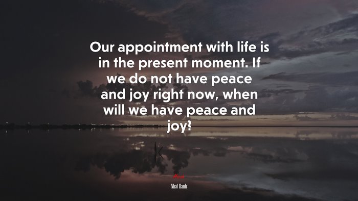 Our appointment with life is in the present moment. If we do not have peace and joy right now, when will we have peace and joy? | Nhat Hanh quote