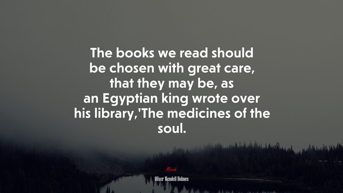 The books we read should be chosen with great care, that they may be, as an Egyptian king wrote over his library,’The medicines of the soul. | Oliver Wendell Holmes quote