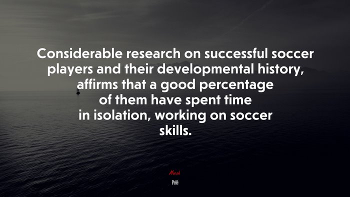 Considerable research on successful soccer players and their developmental history, affirms that a good percentage of them have spent time in isolation, working on soccer skills. | Pelé quote