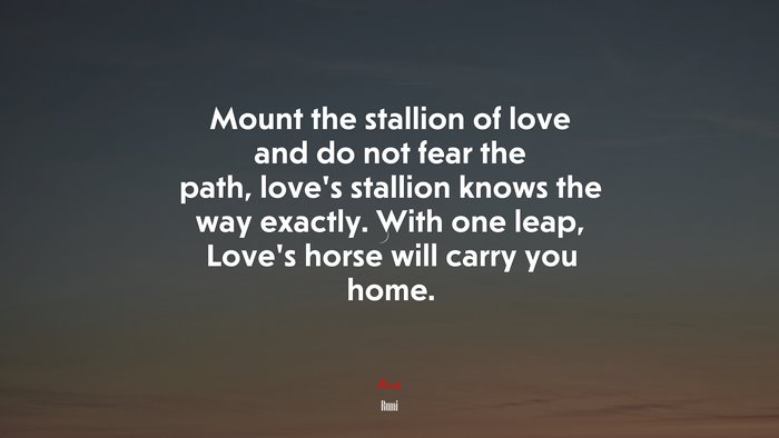 Mount the stallion of love and do not fear the path, love’s stallion knows the way exactly. With one leap, Love’s horse will carry you home. | Rumi quote