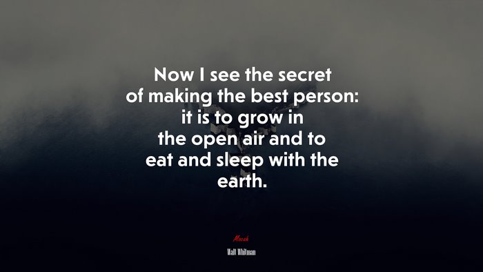 Now I see the secret of making the best person: it is to grow in the open air and to eat and sleep with the earth. | Walt Whitman quote