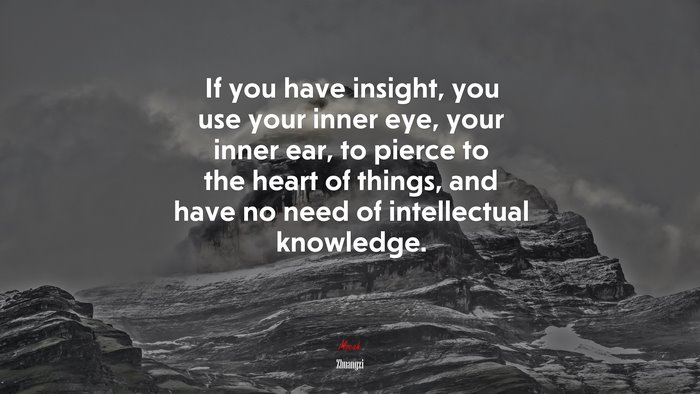 If you have insight, you use your inner eye, your inner ear, to pierce to the heart of things, and have no need of intellectual knowledge. | Zhuangzi quote