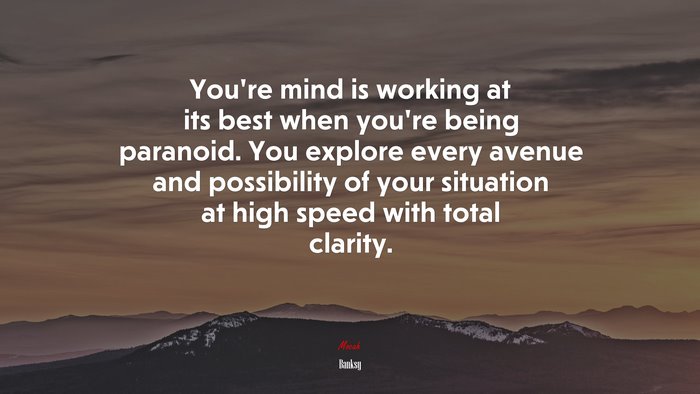 You’re mind is working at its best when you’re being paranoid. You explore every avenue and possibility of your situation at high speed with total clarity. | Banksy quote