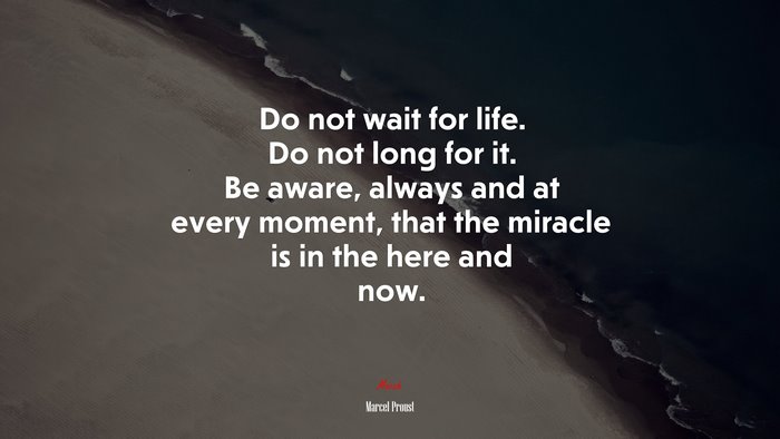 Do not wait for life. Do not long for it. Be aware, always and at every moment, that the miracle is in the here and now. | Marcel Proust quote