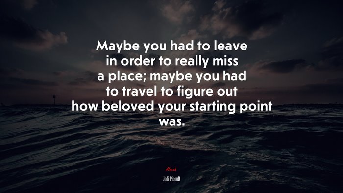 Maybe you had to leave in order to really miss a place; maybe you had to travel to figure out how beloved your starting point was. | Jodi Picoult quote