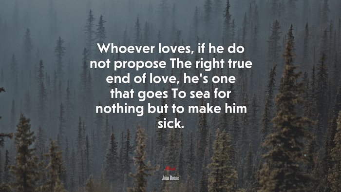 Whoever loves, if he do not propose The right true end of love, he’s one that goes To sea for nothing but to make him sick. | John Donne quote
