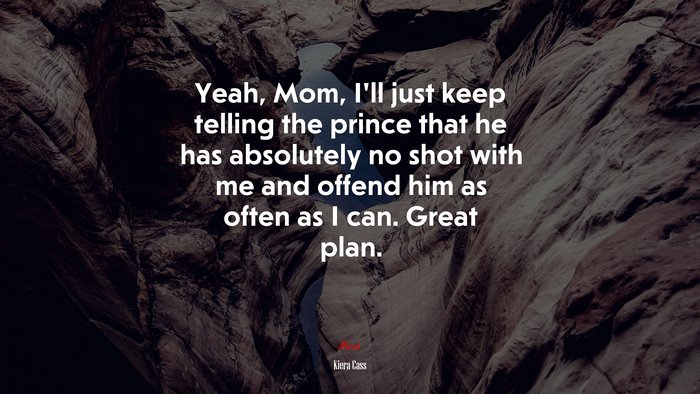 Yeah, Mom, I’ll just keep telling the prince that he has absolutely no shot with me and offend him as often as I can. Great plan. | Kiera Cass quote
